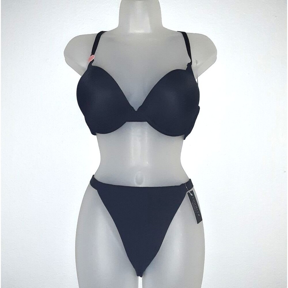 Youmita 36C Black Push Up and Large Seamless Black Hi-Leg Panty NWT